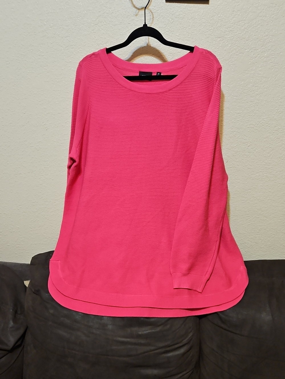 Cyrus Hot Pink Ribbed Crewneck Sweater